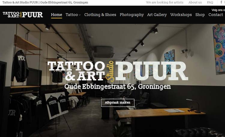 WordPress website tattoo shop Groningen - Tattoo Art Studio PUUR